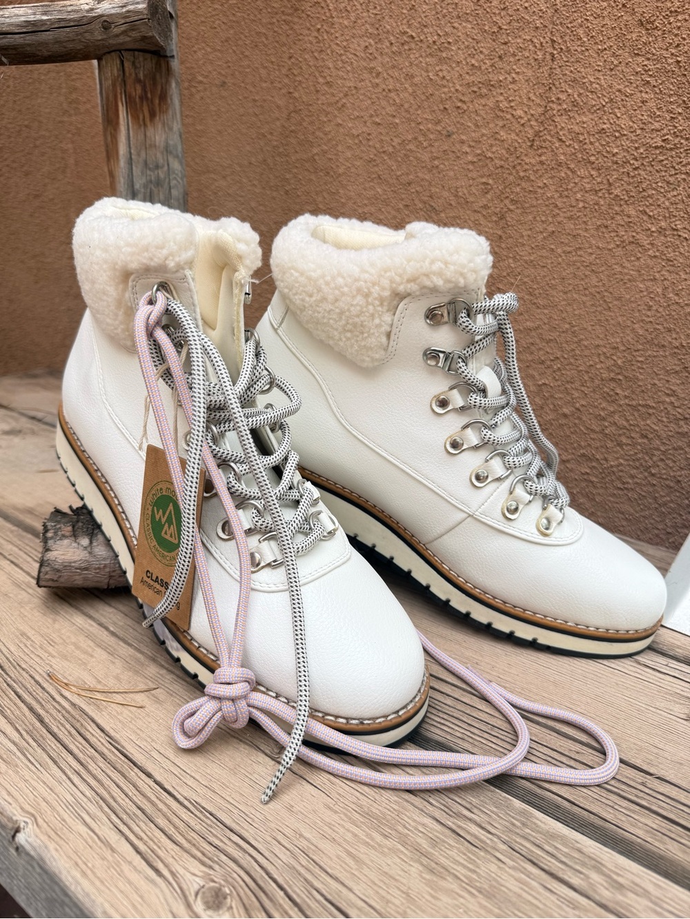 White Mountain Cream Lace-Up Sherpa Collar Hiking Boots
